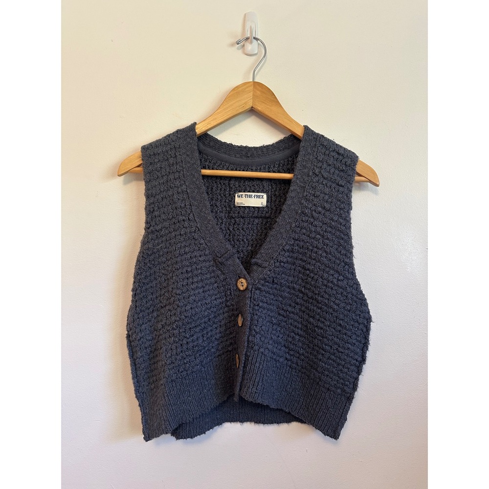 We The Free x Free People Blue Popcorn Knit Cropped Vest | Size Large